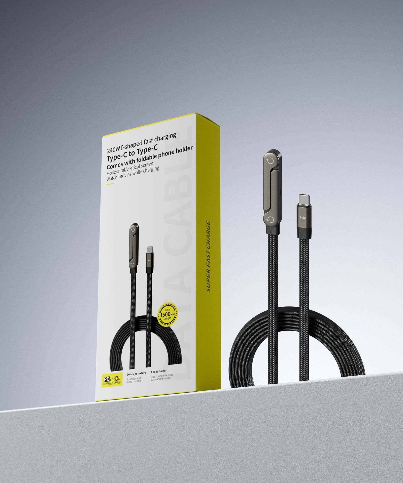 Fast Charging Foldable Bracket Data Cable 2-in-1 Data Wire Foldable Phone Tablet Stand Type-C To Type-C USB-A To Type-C - الصورة 7