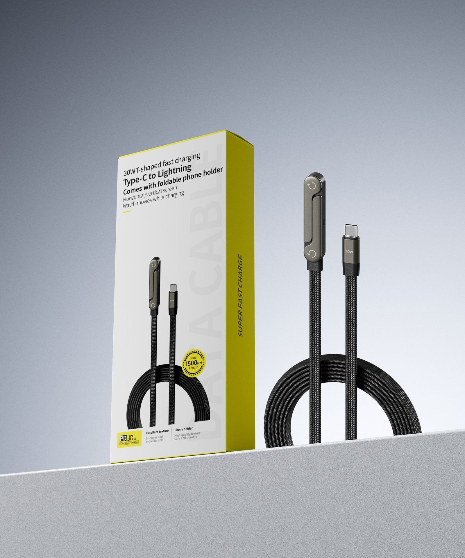 Fast Charging Foldable Bracket Data Cable 2-in-1 Data Wire Foldable Phone Tablet Stand Type-C To Type-C USB-A To Type-C - الصورة 5