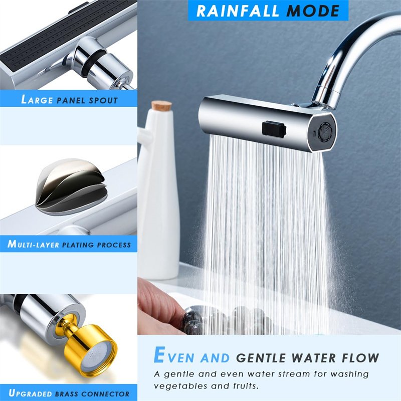 Kitchen Faucet Waterfall Outlet Splash Proof Universal Rotating Bubbler Multifunctional Water Nozzle Extension Kitchen Gadgets - الصورة 3