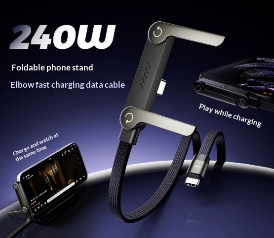 Fast Charging Foldable Bracket Data Cable 2-in-1 Data Wire Foldable Phone Tablet Stand Type-C To Type-C USB-A To Type-C - الصورة 2